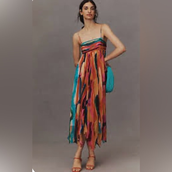 BHLDN Dresses & Skirts - BHLDN Multicolor Striped Midi Dress with Teal Accents